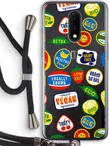 Case Company® - OnePlus 7 hoesje met Koord - Fruitsticker - Telefoonhoesje met Zwart Koord - Bescherming aan alle Kanten en Over de Schermrand