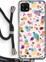 Case Company® - Samsung Galaxy A22 5G hoesje met Koord - Terrazzo Memphis - Telefoonhoesje met Zwart Koord - Bescherming aan alle Kanten en Over de Schermrand