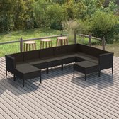 9-delige Loungeset met kussens poly rattan zwart