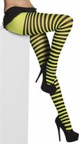 gestreepte panty dames onze size neongroen/zwart