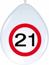 ballonnen verkeersbord 21 jaar 30 cm latex wit 8 stuks