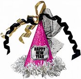 haarclip Happy New Year papier/folie roze/zilver/zwart