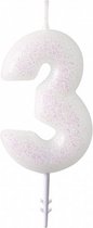 taartkaarsje glitter cijfer 3 wax 6,5 cm wit