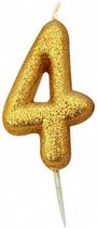 nummerkaars '4' 7 cm wax glitter goud