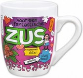 mok cartoon-stijl zus keramiek 325ml roze/wit