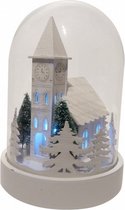 kerststolp kerk led 18,5 cm glas/hout wit/transparant