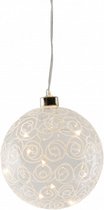 kerstbal Deco led 12 cm glas transparant/wit