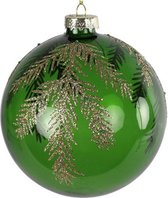 kerstbal Wayne 10 cm glas groen/goud/zwart