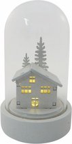 stolp Kersthuisje led 5 x 9 cm hout/glas wit
