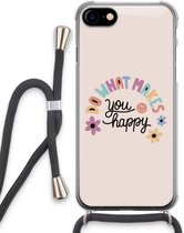 Case Company® - iPhone SE 2020 hoesje met Koord - Happy days - Telefoonhoesje met Zwart Koord - Extra Bescherming aan alle Kanten en Over de Schermrand