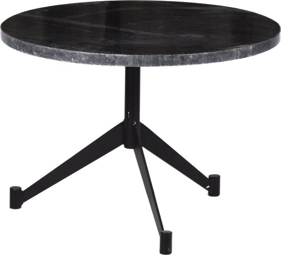 Marbre - Table basse - ronde 55cm - marbre - grainé noir - unique - trépied - acier - thermolaqué noir