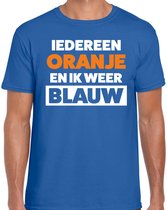 Koningsdag t-shirt Iedereen oranje ik blauw - blauw - heren - koningsdag outfit / kleding XL