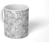 Mok - Koffiemok - Bloemen - Zwart - Wit - Design - Flora - Mokken - 350 ML - Beker - Koffiemokken - Theemok