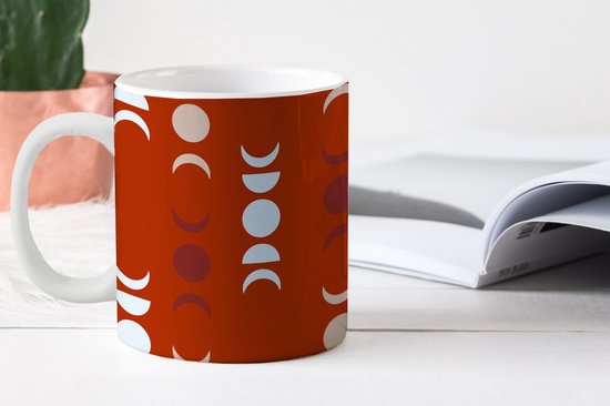 Mok - Koffiemok - Maan - Rood - Patroon - Mokken - 350 ML - Beker - Koffiemokken - Theemok