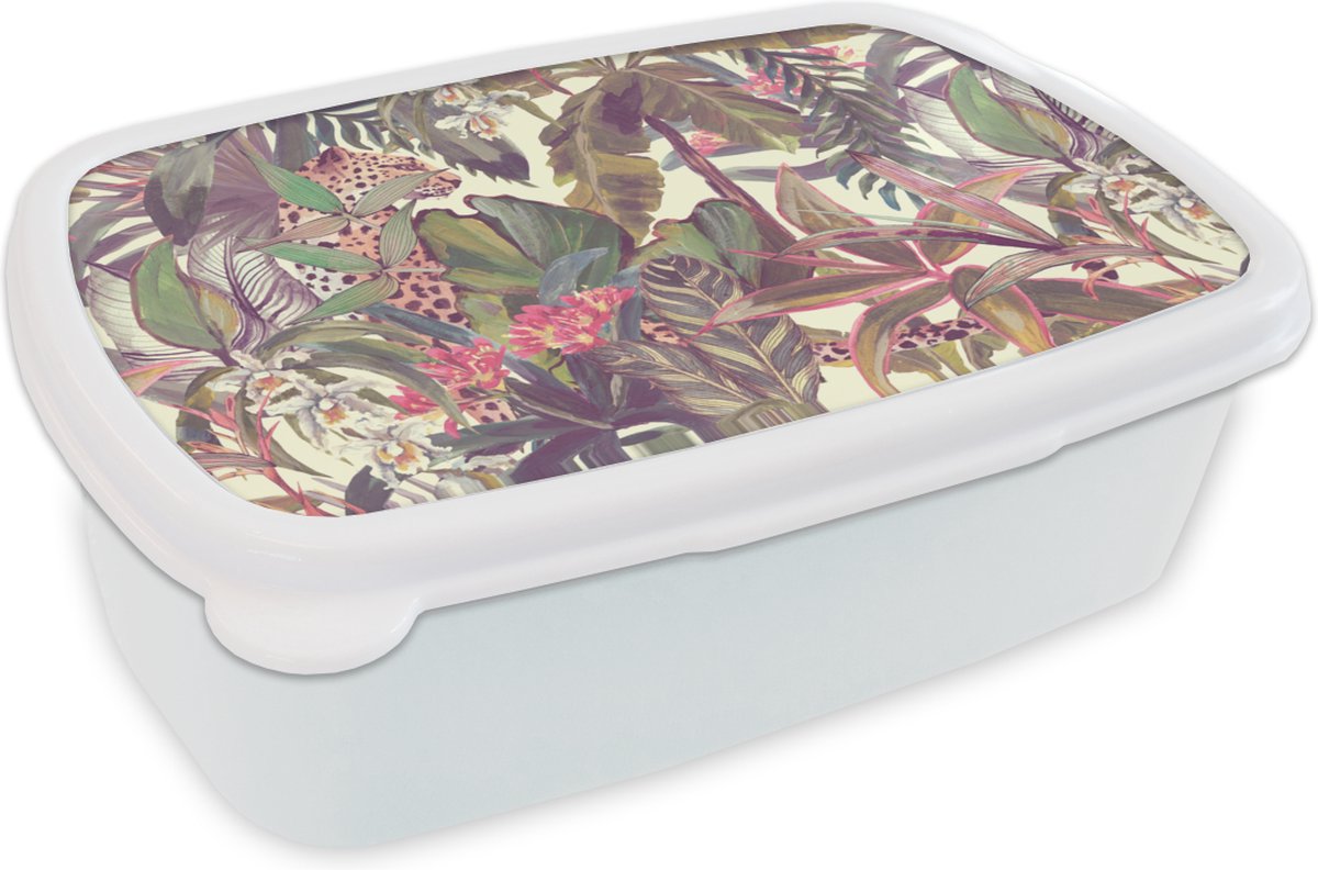 Broodtrommel Wit - Lunchbox - Brooddoos - Jungle - Panter - Patronen - 18x12x6 cm - Volwassenen