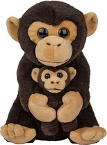 Pluche familie Chimpansees apen/aap knuffels van 22 cm - Dieren speelgoed knuffels cadeau - Moeder en jong knuffeldieren