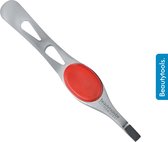 BeautyTools Epileerpincet COMFORT - Pincet met Rechte Bek Voor Wenkbrauwen  - Active Red - Rubber - Tweezers (9.5 cm) - Inox (BT-1000)