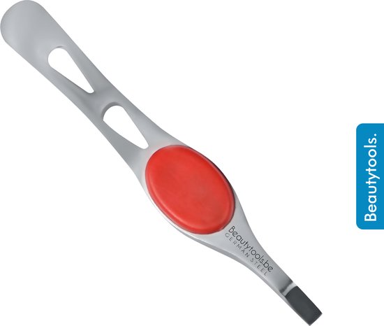 BeautyTools Epileerpincet COMFORT - Pincet met Rechte Bek Voor Wenkbrauwen  - Active Red - Rubber - Tweezers (9.5 cm) - Inox (BT-1000)