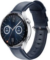 Strap-it Leren smartwatch bandje - geschikt voor Huawei Watch GT 2 / GT 3 / GT 3 Pro 46mm / GT 4 46mm / GT 2 Pro / GT Runner / Watch 3 - Pro / Watch 4 (Pro) / Watch Ultimate - donkerblauw