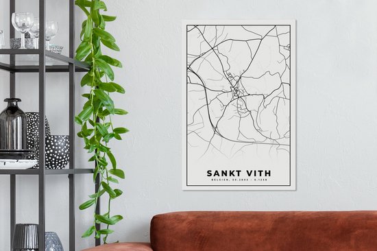 Tableau sur Toile Wit – België – Carte – Plan de Ville – Carte – Saint Vith - 40x60 cm - Décoration murale
