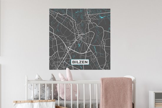 Stickers muraux - Film autocollant - Carte - Carte - Plan de la ville - Bilzen - België - Grijs - 50x50 cm - Film adhésif - Stickers muraux Chambre d'enfant - Papier peint autocollant