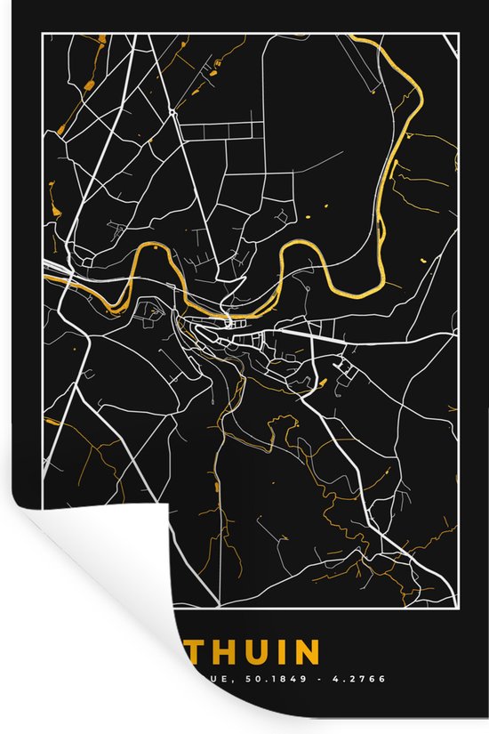 Muurstickers - Sticker Folie - Goud - Thuin - Stadskaart - Kaart - Plattegrond - 60x90 cm - Plakfolie - Muurstickers Kinderkamer - Zelfklevend Behang - Zelfklevend behangpapier - Stickerfolie