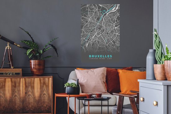Muurstickers - Sticker Folie - Kaart – Plattegrond – Stadskaart – Bruxelles – België - Grijs - 60x90 cm - Plakfolie - Muurstickers Kinderkamer - Zelfklevend Behang - Zelfklevend behangpapier - Stickerfolie