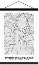 Schoolplaat - Stadskaart – Zwart Wit - Kaart – Ottignies Louvain la Neuve – België – Plattegrond - 120x180 cm - Zwarte latten