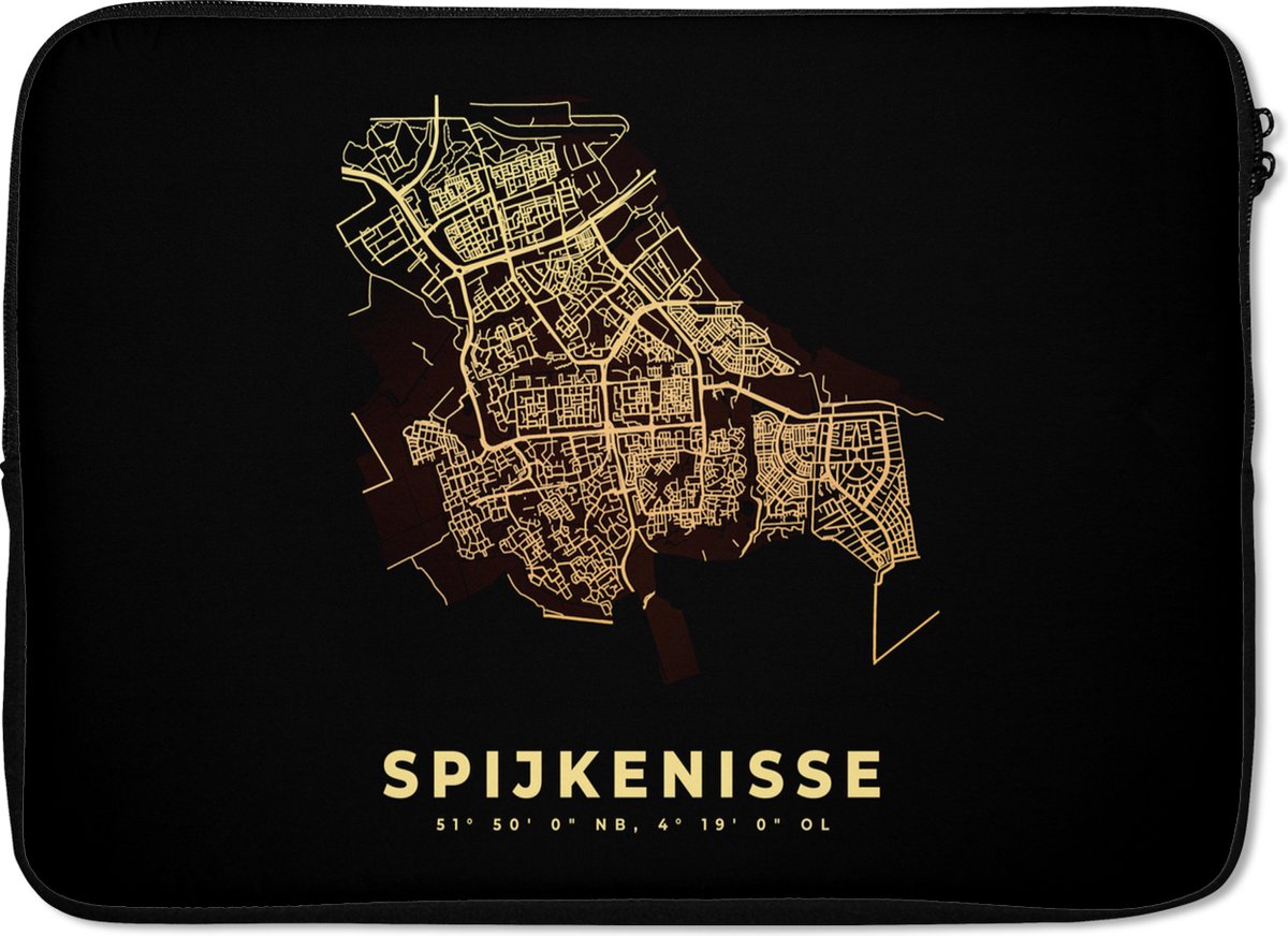 Laptophoes 14 inch - Spijkenisse - Kaart - Stadskaart - Plattegrond - Laptop sleeve - Binnenmaat 33x23 cm - Zwarte achterkant - Stadskaart