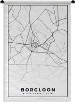 Wandkleed - Wanddoek - België – Borgloon – Stadskaart – Kaart – Zwart Wit – Plattegrond - 60x90 cm - Wandtapijt