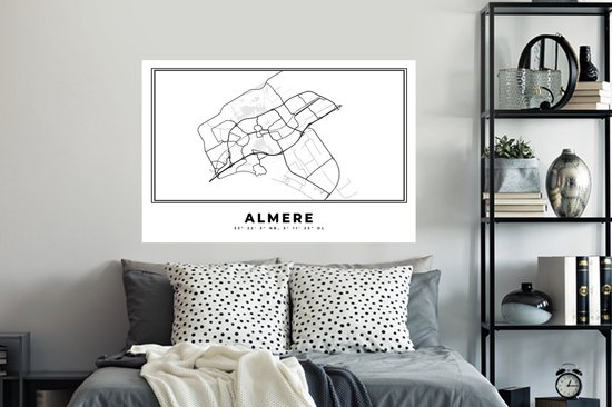 Stickers muraux - Pays- Nederland - Almere - Plan de la ville - Carte - Zwart Wit - Carte - 120x80 cm - Feuille adhésive