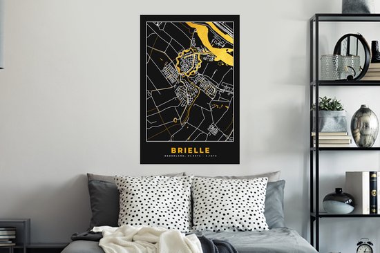 Muurstickers - Sticker Folie - Goud - Plattegrond - Brielle - Kaart - Stadskaart - 60x90 cm - Plakfolie - Muurstickers Kinderkamer - Zelfklevend Behang - Zelfklevend behangpapier - Stickerfolie