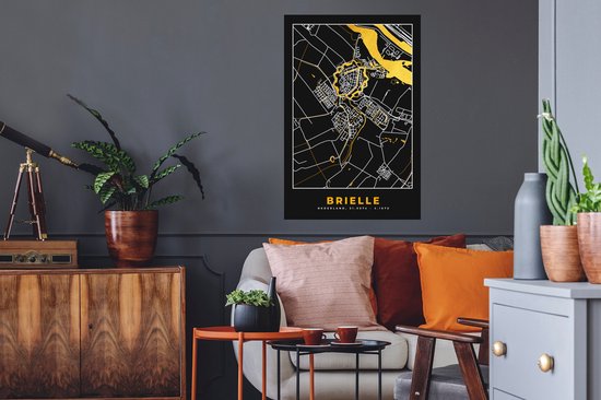 Muurstickers - Sticker Folie - Goud - Plattegrond - Brielle - Kaart - Stadskaart - 60x90 cm - Plakfolie - Muurstickers Kinderkamer - Zelfklevend Behang - Zelfklevend behangpapier - Stickerfolie