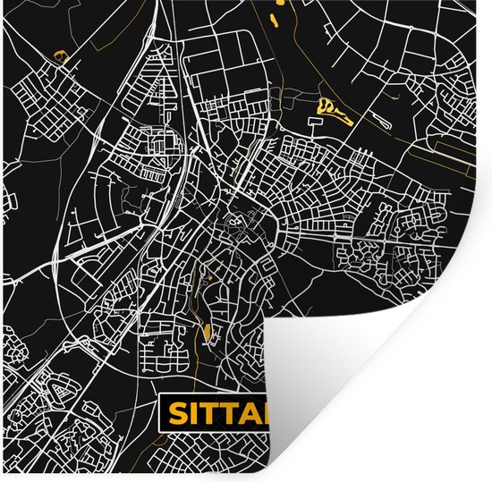 Stickers muraux - Sittard - Black and Gold et Or - Plan de la ville - Carte - Plan d'étage - 120x120 cm - Feuille adhésive XXL