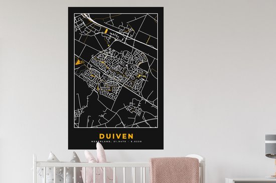 Stickers muraux - Pigeons - Black and Gold et Or - Plan de la ville - Plan d'étage - Carte - 80x120 cm - Film adhésif