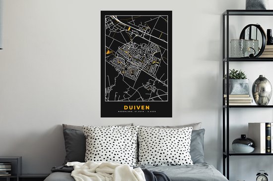 Stickers muraux - Pigeons - Black and Gold et Or - Plan de la ville - Carte - Carte - 60x90 cm - Film adhésif