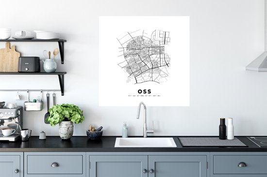 Stickers muraux - Carte - Oss - Zwart Wit - Plan de la ville - Carte - Nederland - 50x50 cm - Feuille adhésive