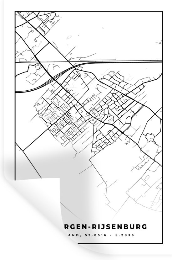 Muurstickers - Sticker Folie - Plattegrond - Driebergen-Rijsenburg - Kaart - Stadskaart - 20x30 cm - Plakfolie - Muurstickers Kinderkamer - Zelfklevend Behang - Zelfklevend behangpapier - Stickerfolie
