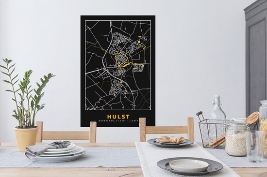 Stickers muraux - Houx - Plan de la ville - Black and Gold et Or - Carte - Carte - 60x90 cm - Feuille adhésive