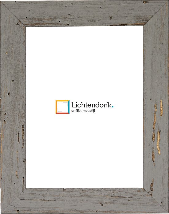 Cadre photo - Cadre photo en bois vieilli Grijs - avec de vrais trous de vers à bois - Format photo 15x15 - ACRYLIQUE antireflet - Art.no. 1009968415153