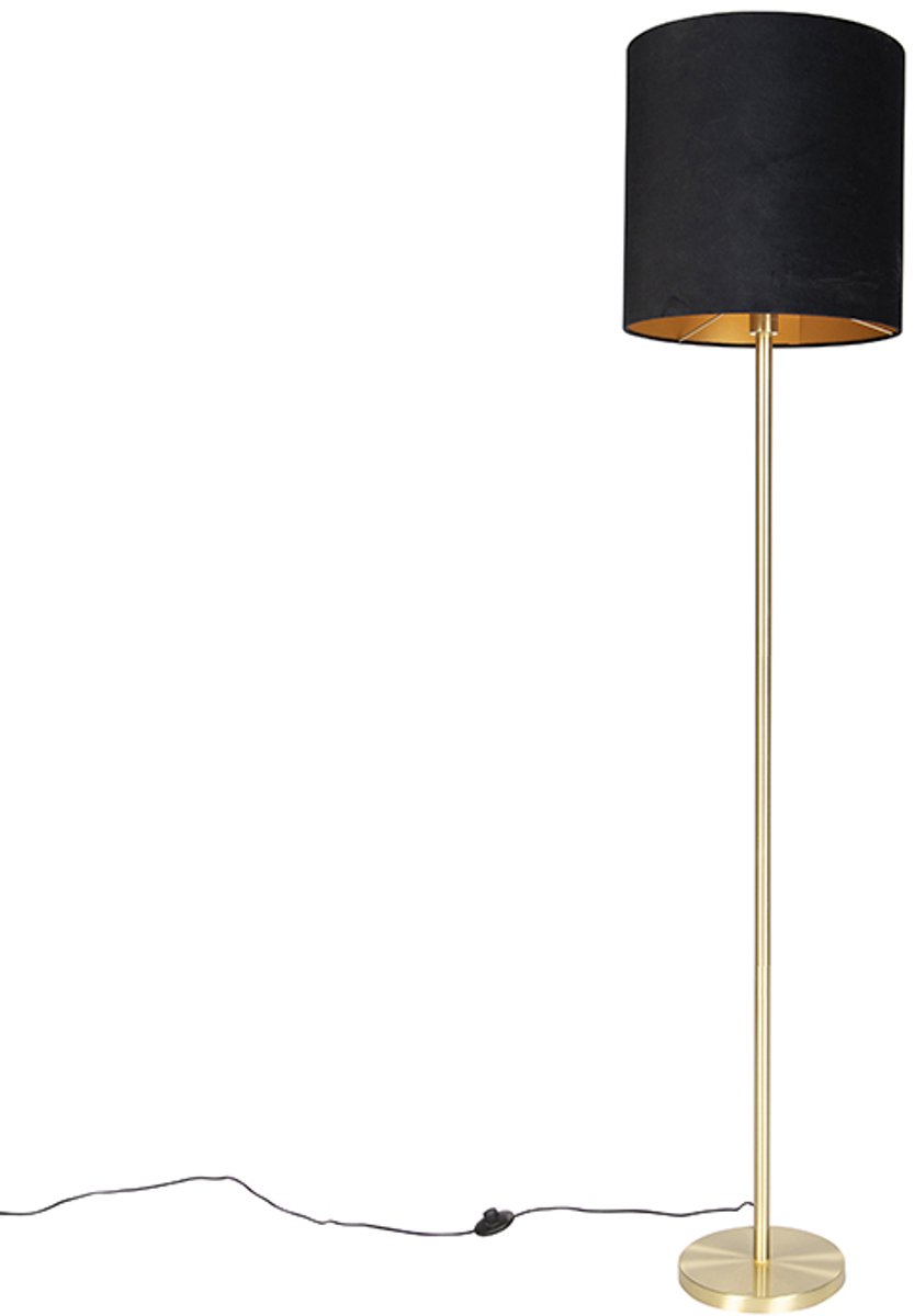 QAZQA Klassieke vloerlamp messing met zwarte kap 40 cm - Simplo