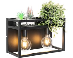 QAZQA cage rack – Industriele Wandlamp voor binnen – 2 lichts – D 18 cm – Zwart – Industrieel – Woonkamer | Slaapkamer | Keuken