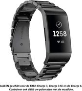 Zwart Stalen Schakelbandje - Geschikt Voor Fitbit Charge 3 / Charge 3 SE / Charge 4 - Zwart - Wearablebandje - Staal - RVS