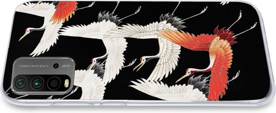 Coque Xiaomi Redmi 9T - Japandi - Grue - Rouge - Wit - Coque de téléphone en Siliconen