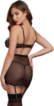 Nh -Bra, Garter Skirt & Gstrng - Black - Maat  L  - 2 Pcs Set