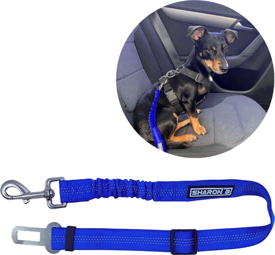 Autogordel voor honden - blauw - voor optimale veiligheid onderweg voor hond en baasje - schok absorberend - hondengordel - voor alle honden - bestand tegen grote krachten - geschikt voor bijna alle auto's