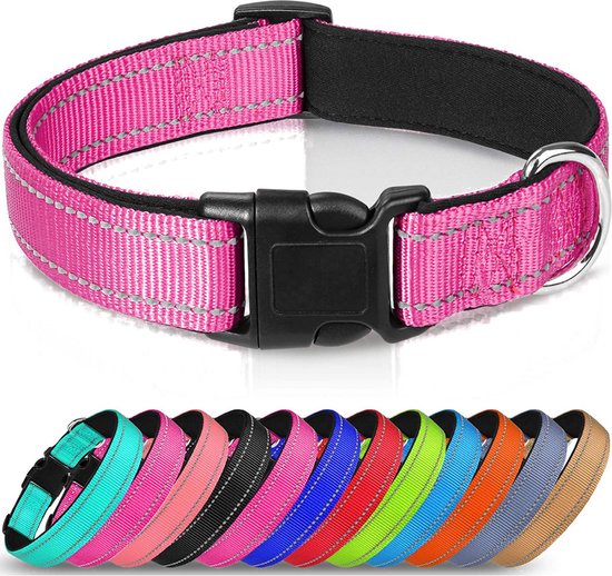 Sharon B - reflecterende halsband neopreen - felroze - maat S