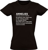 Annelies | Dames T-shirt | Zwart | Meisjesnaam | Woordenboek | Encyclopedie | Verjaardag | Grappig | Cadeau