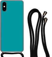 Hoesje met koord Geschikt voor iPhone X - Blauw - Effen kleur - Siliconen - Crossbody - Backcover met Koord - Telefoonhoesje met koord - Hoesje met touw