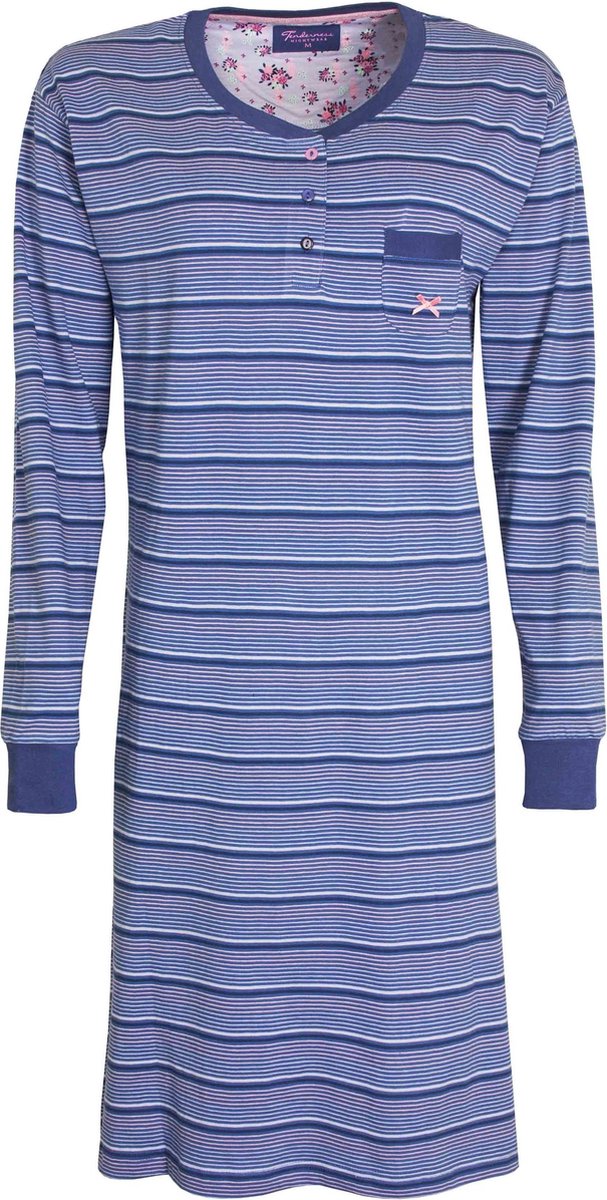 Tenderness Dames Nachthemd - Strepen Dessin - Katoen - Blauw